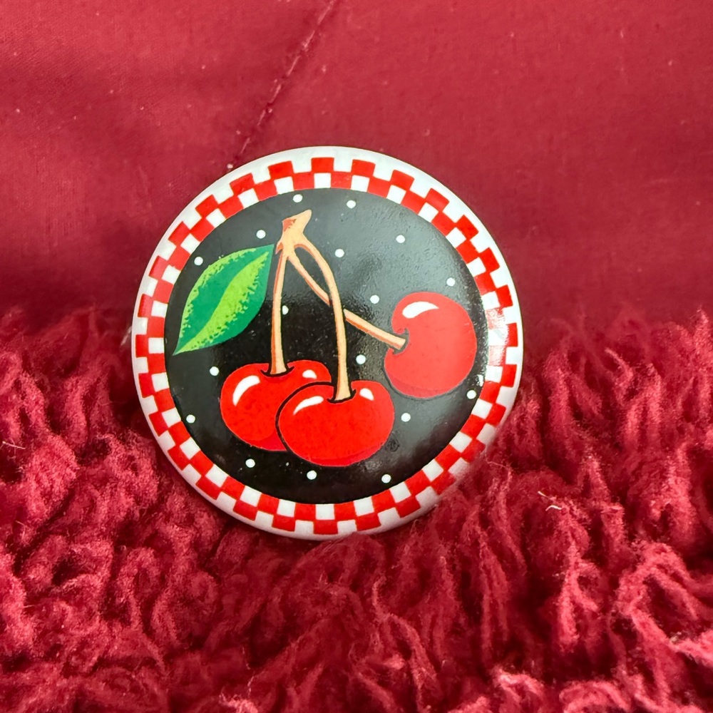 Vintage Mary Engelbreit Cherry Cabinet Knob Red and Black Design